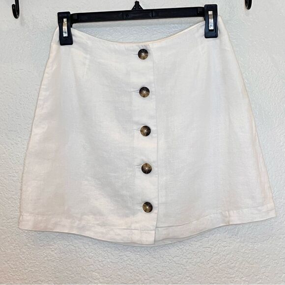 Aritzia Wilfred Lachlan Linen Button Front A-Line Mini Skirt in White size 0 - Picture 2 of 11